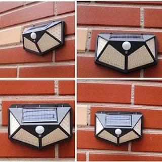 Solar Light 100 LED Motion Sensor Light 4 Side Bright Light with Dim Mode - Security Lamp for Home