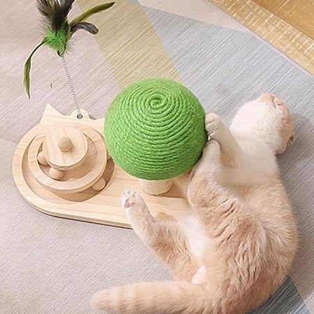 Cat Scratching Toy Sisal Climb Rope Post Ball with 3-Layer Turntable Layer