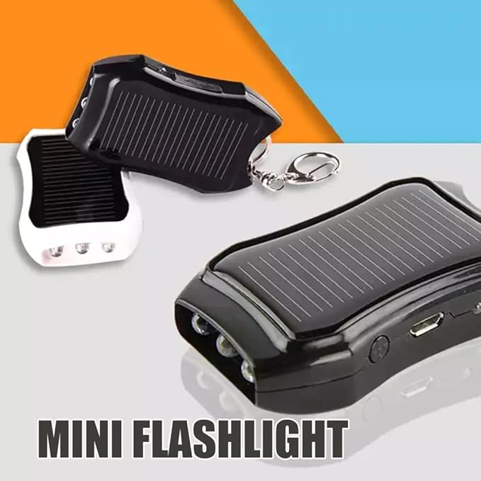 Mini Power Bank Keychain with LED Flashlight, Solar Portable Charging