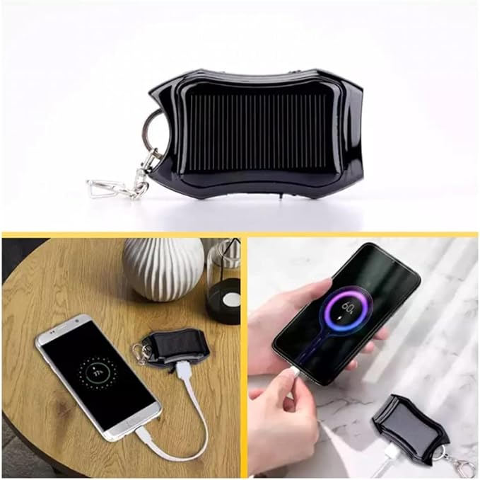 Mini Power Bank Keychain with LED Flashlight, Solar Portable Charging